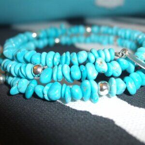 SLEEPING BEAUTY TURQUOISE STERLING SILVER COIL BRACELET NEW RARE